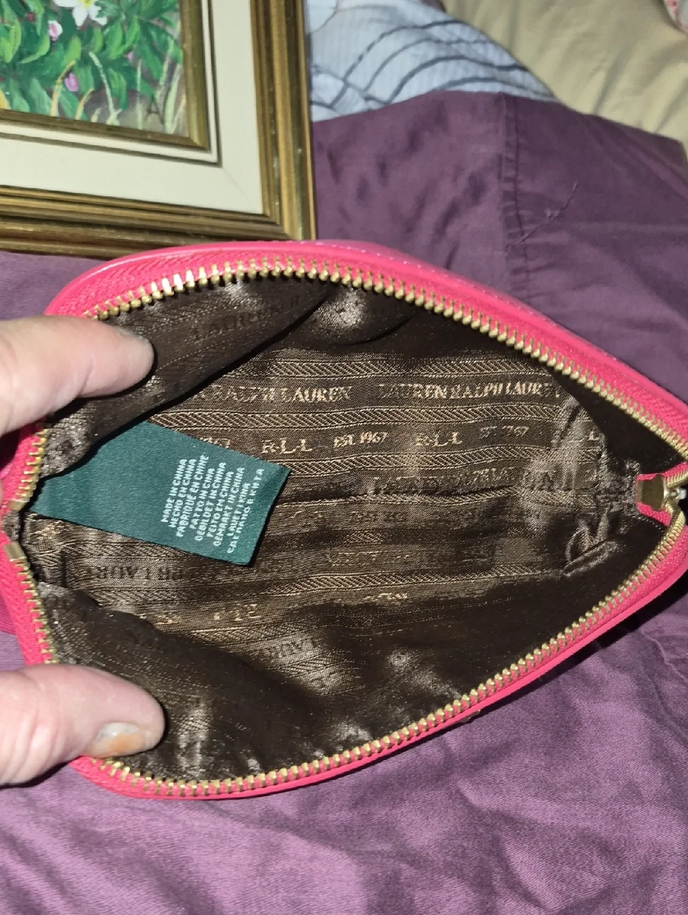 Vintage Lauren Ralph Lauren Pink Sloan Street Trangle Cosmetic Make-Up Bag Case
